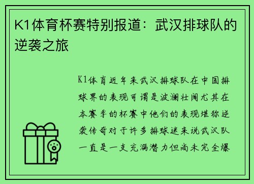 K1体育杯赛特别报道：武汉排球队的逆袭之旅